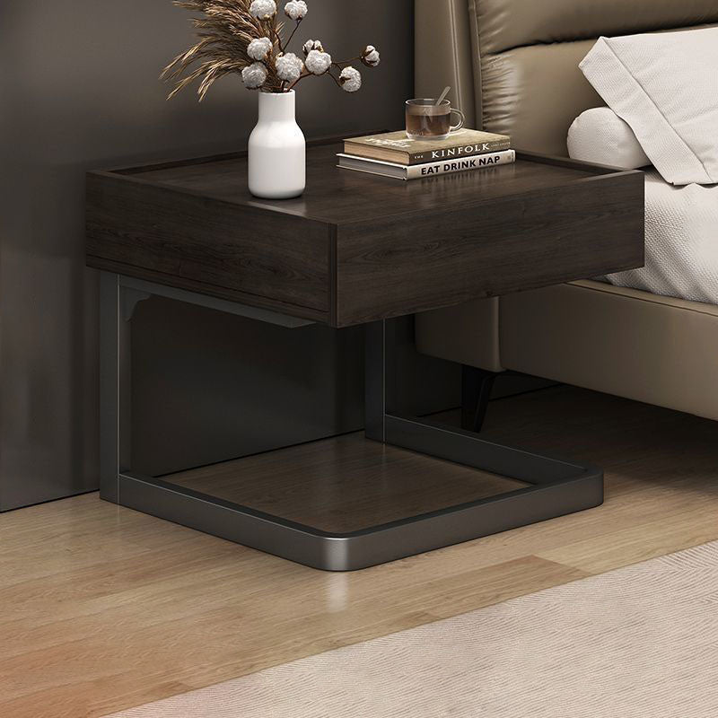 Minimalist Manufactured Board Tube 1-Drawer Nightstand — Walnut Color