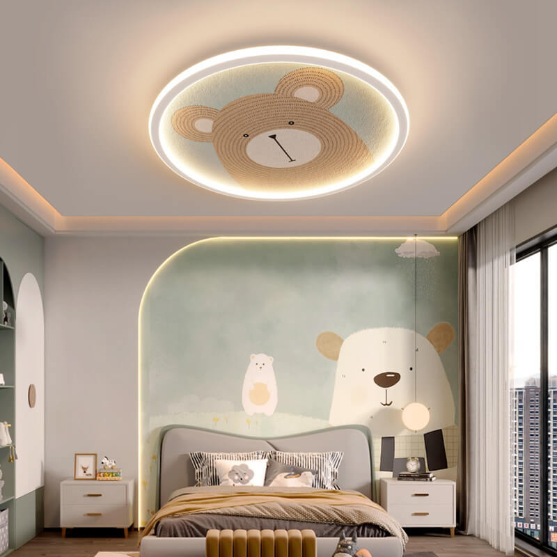 Round Cartoon Animal Aluminum Flush Ceiling Light