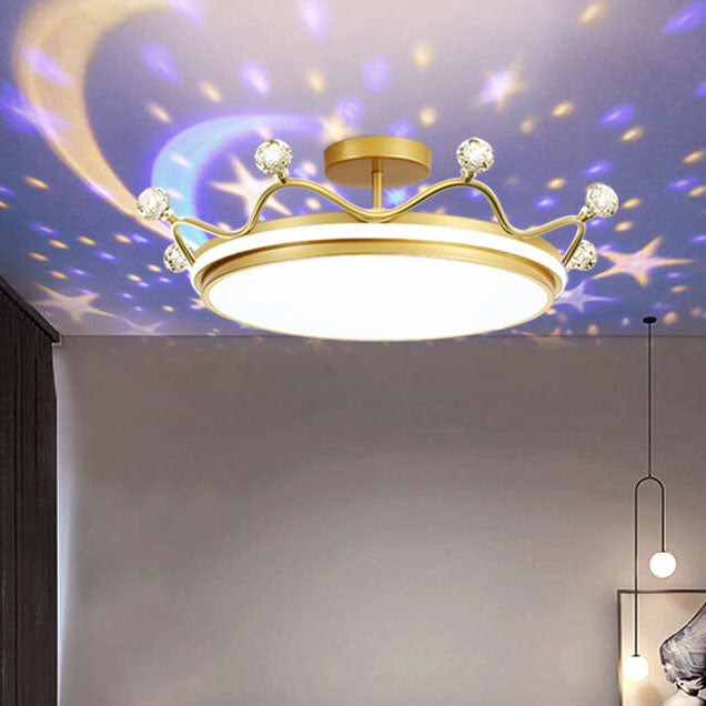 Kids Crown Iron Acrylic LED Semi-Flush Ceiling Light