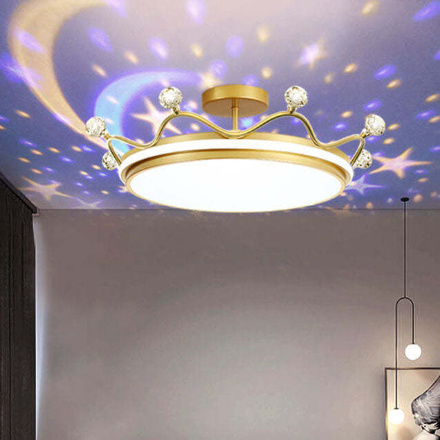 Kids Crown Iron Acrylic LED Semi-Flush Ceiling Light
