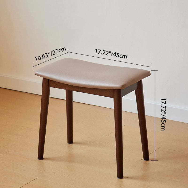 Minimalist Soft Leather Wood Vanity Stool — Gray + Walnut Frame