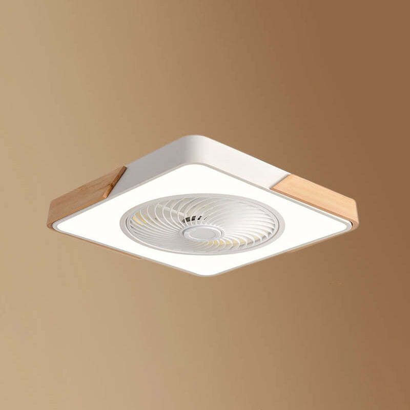 Nordic Macaron Square Wood LED Flush Mount Fan Light