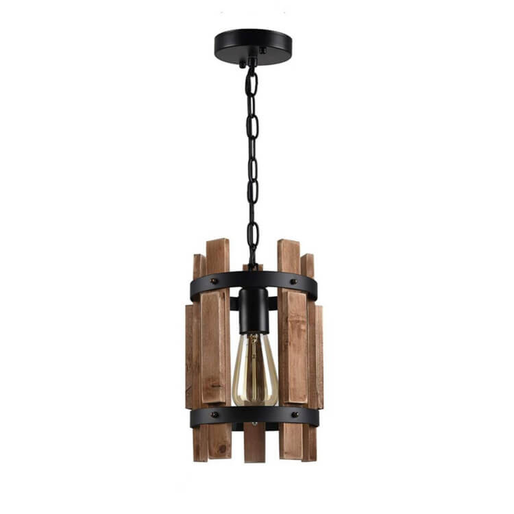 Wooden Fence Cylindrical Pendant Light