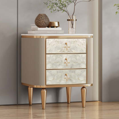 Modern Luxury Rock Slab Wood 3-Drawer Nightstand — Gold