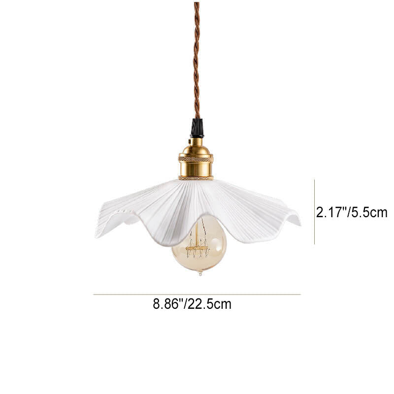 Vintage Japanese Ceramic Scalloped Copper Pendant Light