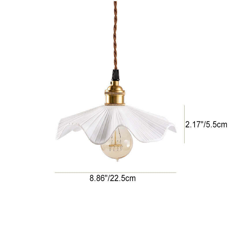 Vintage Japanese Ceramic Scalloped Copper Pendant Light