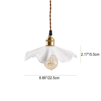 Vintage Japanese Ceramic Scalloped Copper Pendant Light