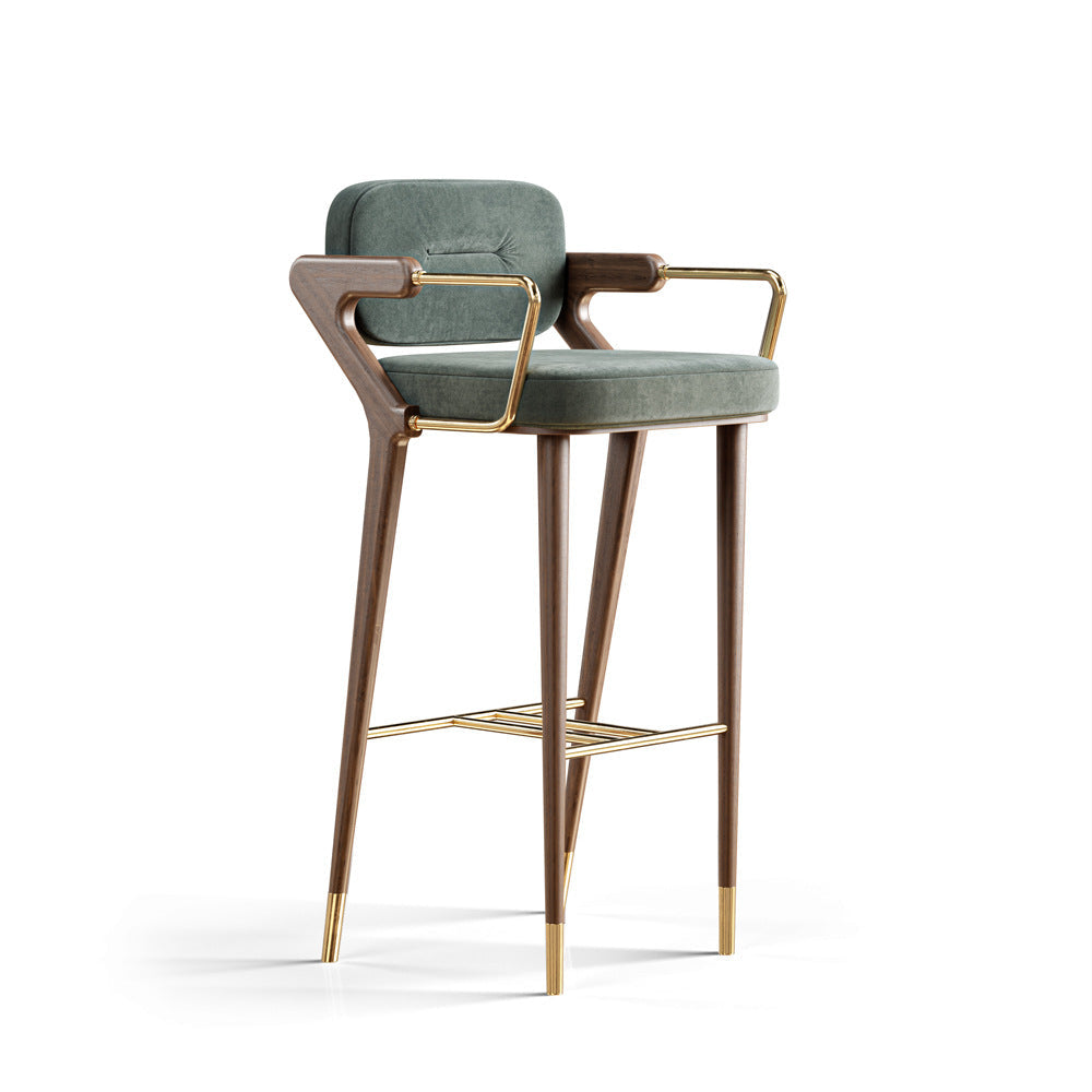 Scandinavian Fabric Brass Walnut Bar Stool