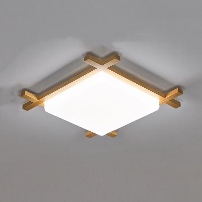 Modern Solid Wood Japanese Tatami LED Flush Mount Light