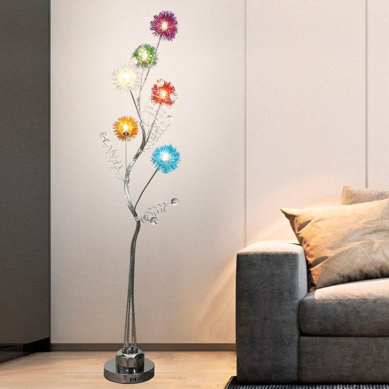 Aluminum Weaving Balls Tree Branch Rustic 6-Light Floor Lamp