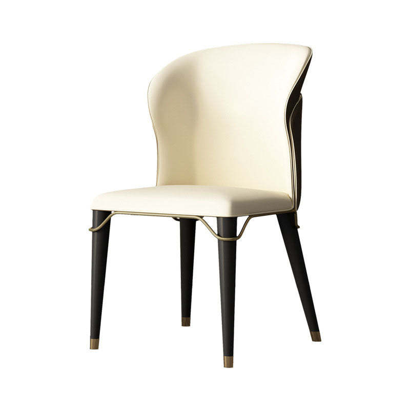 Contemporary Leather Wood Steel Dining Chair