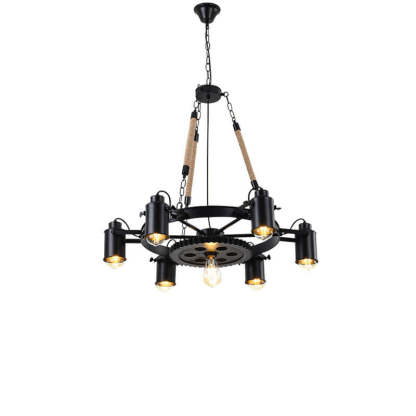 Industrial Retro Gear Wrought Iron Hemp Rope Chandelier