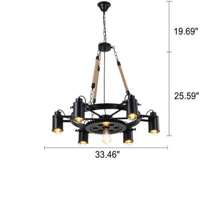Industrial Retro Gear Wrought Iron Hemp Rope Chandelier