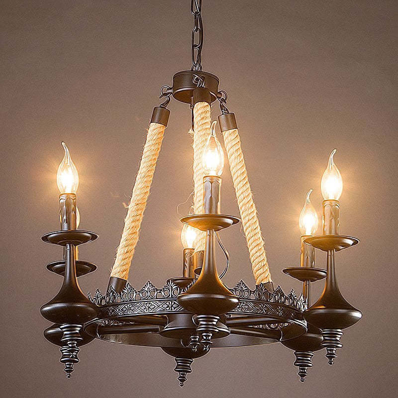 Vintage Candelabra Iron Hemp Rope Chandelier