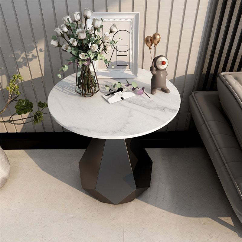 Contemporary Marble Sintered Stone Coffee Table — Snow Mountain White Matte Tabletop
