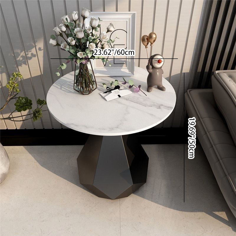 Contemporary Marble Sintered Stone Coffee Table — Snow Mountain White Glossy Tabletop