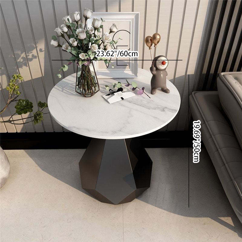 Contemporary Marble Sintered Stone Coffee Table — Snow Mountain White Glossy Tabletop