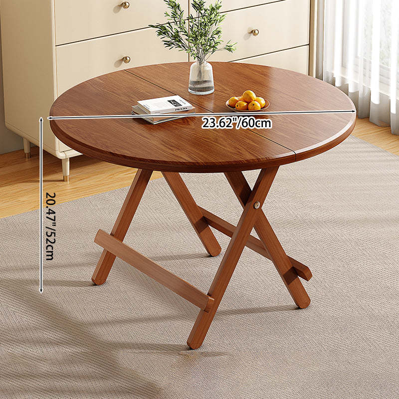 Scandinavian Round Wood 4-Seat Dining Table — Walnut Color