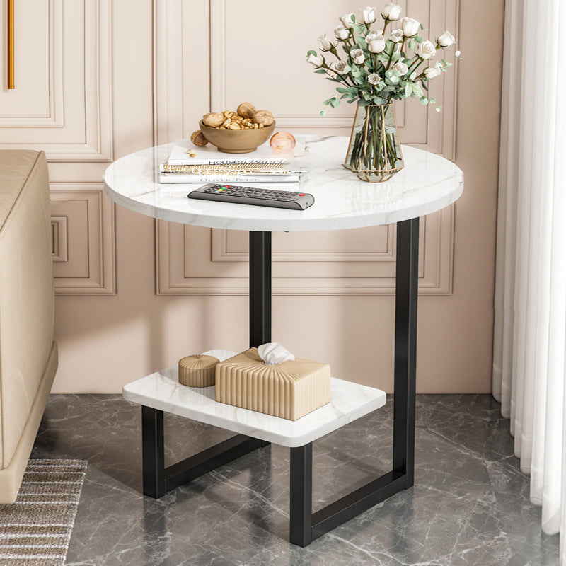 Nordic G-Shape Steel 2-Tier End Table — White - Black