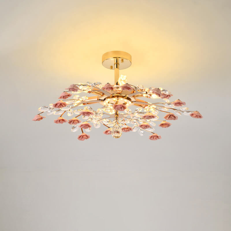 Modern Luxury Rose Iron Ceramic Crystal Chandelier