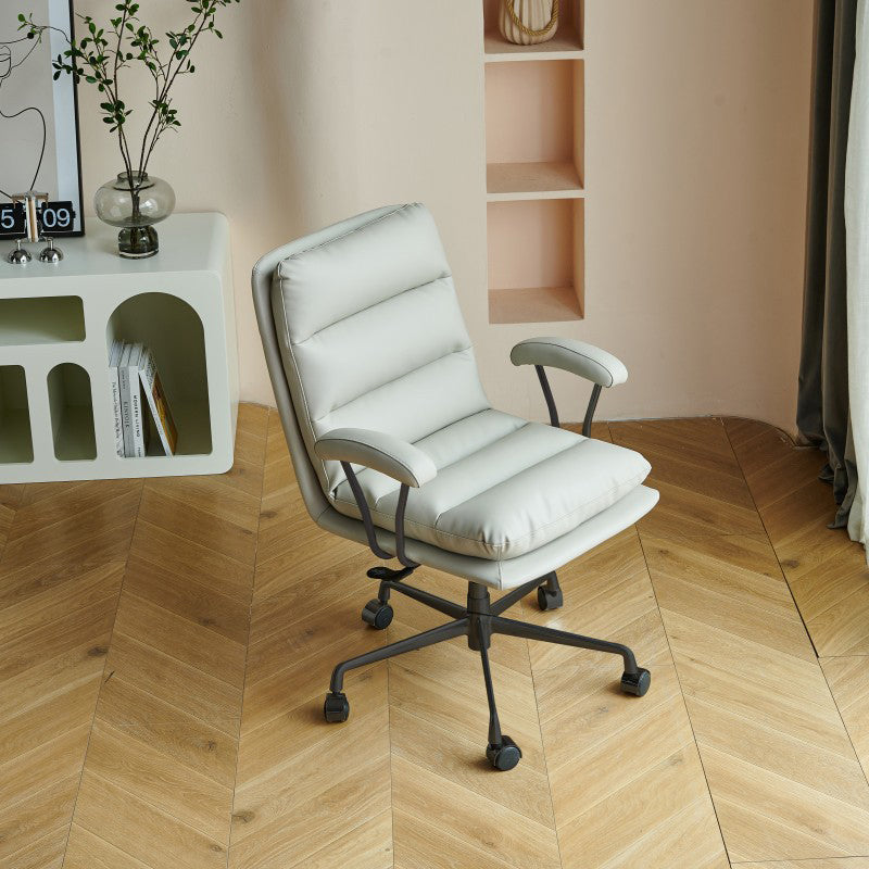 Minimalist striped upholstered white office chairs in steel leather