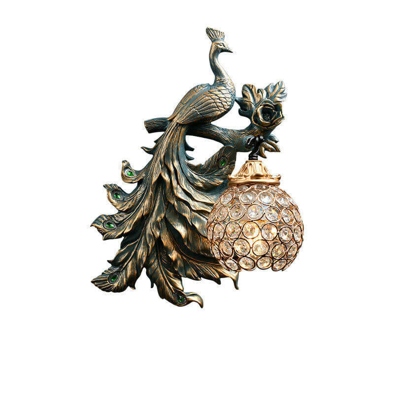 European Vintage Peacock Resin Sconce — Left / 220V-240V For UK/AU