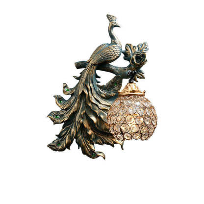 European Vintage Peacock Resin Sconce — Left / 220V-240V For UK/AU