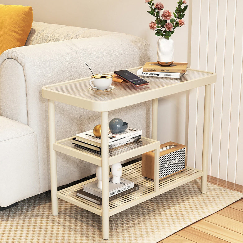 Minimalist Rectangular Glass Iron 3-Tier Side Table