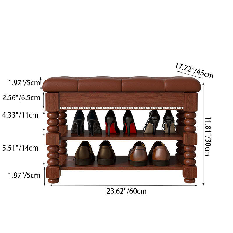 Vintage Microfiber Leather Wood Ball Shoe Storage 2-Shelf — Brown