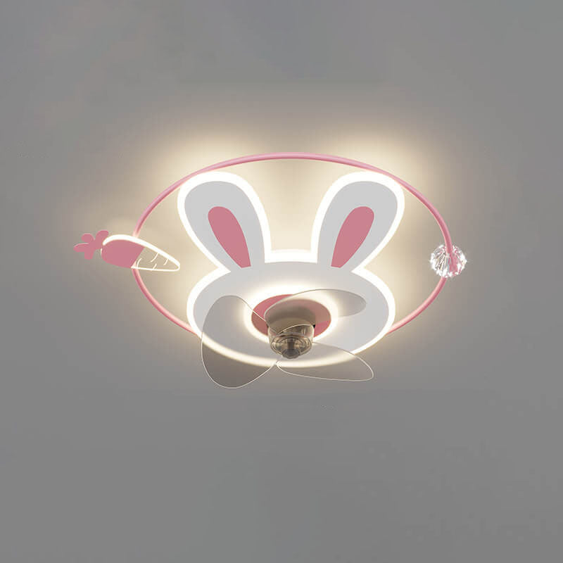 Cartoon Bunny Carrot LED Flush Mount Ceiling Fan Light