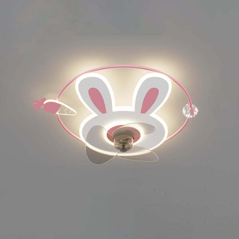 Cartoon Bunny Carrot LED Flush Mount Ceiling Fan Light