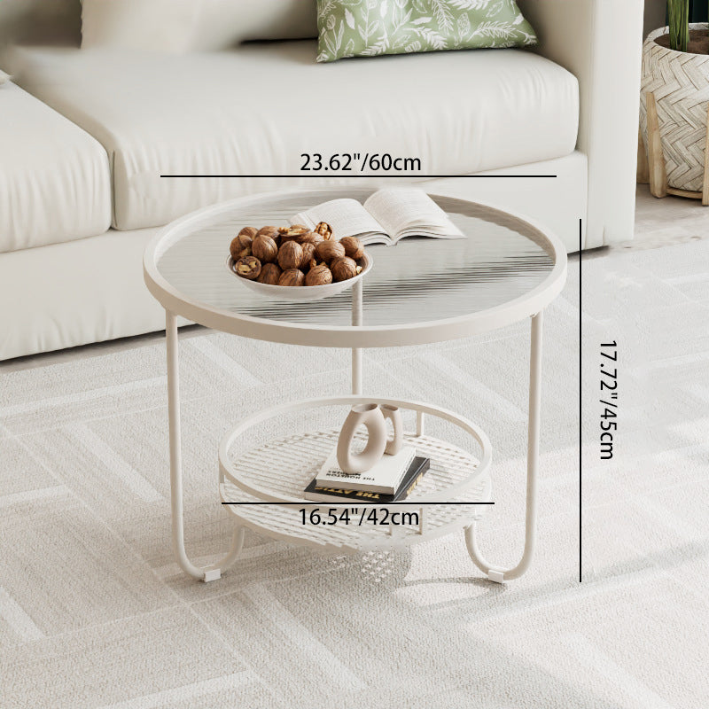 Modern Round Striped Glass Metal Coffee Table — Gold / Tea Color Glass
