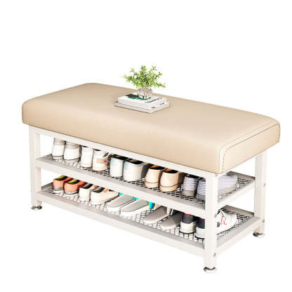 Modern Tech Fabric Steel 2-Shelf Shoe Storage — Beige / Black