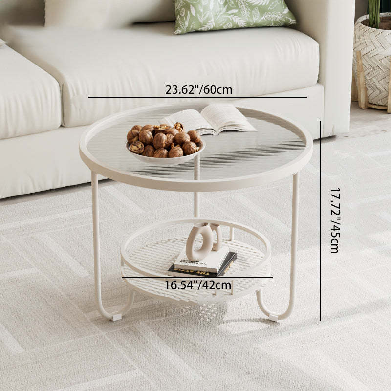 Modern Round Striped Glass Metal Coffee Table — Gold / Tea Color Glass
