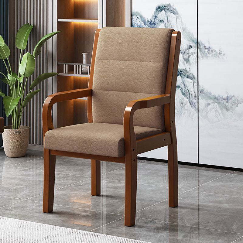 Modern Wood Fabric Leather Armchair — Coffee Fabric