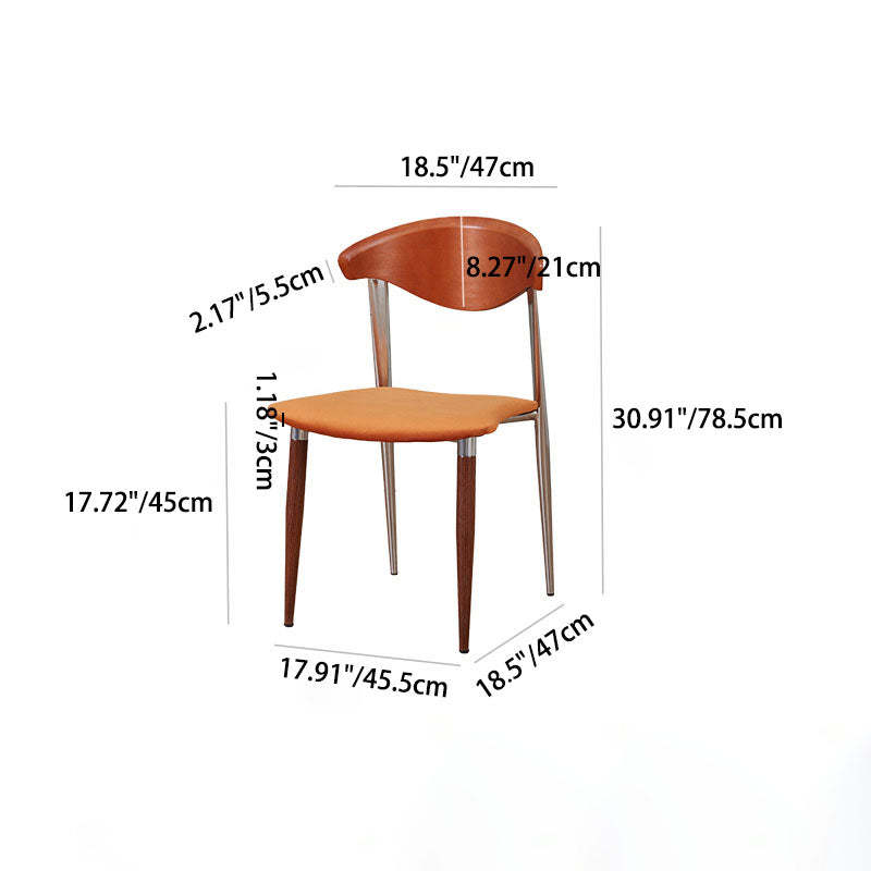 Retro Beech Iron Velvet Curved Dining Chair — Black / Orange