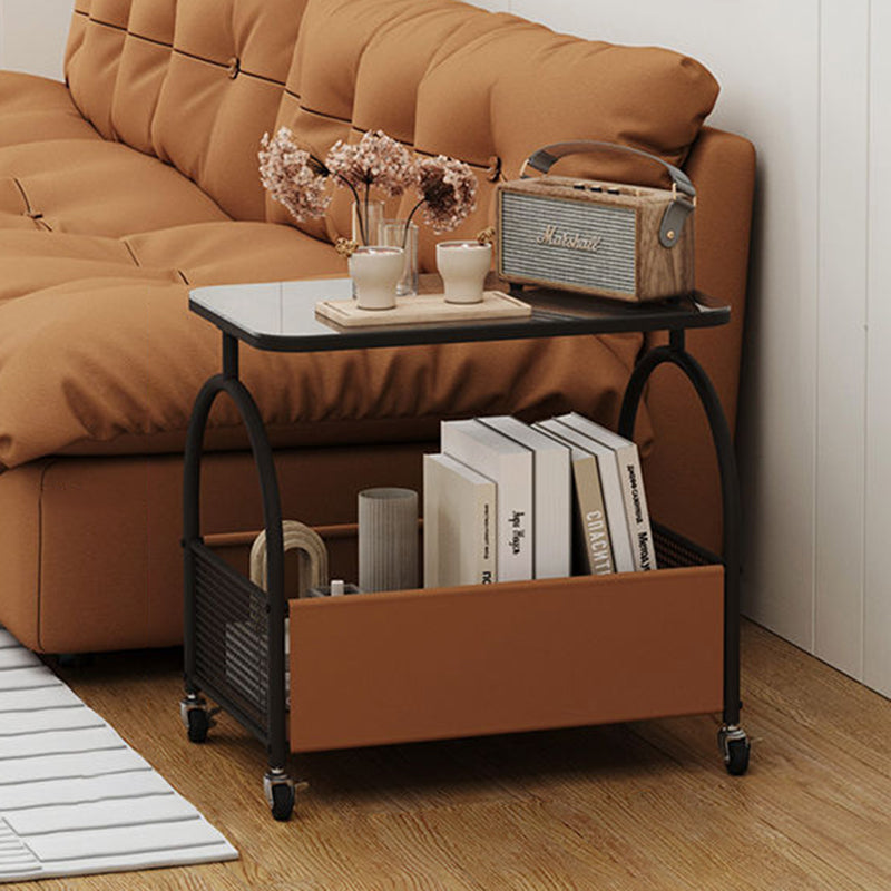 Contemporary Glass Iron Leather End Table