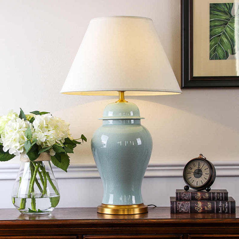 Chinese Fabric Ceramic Vase Table Lamp — Blue / 110V-120V For US/CA