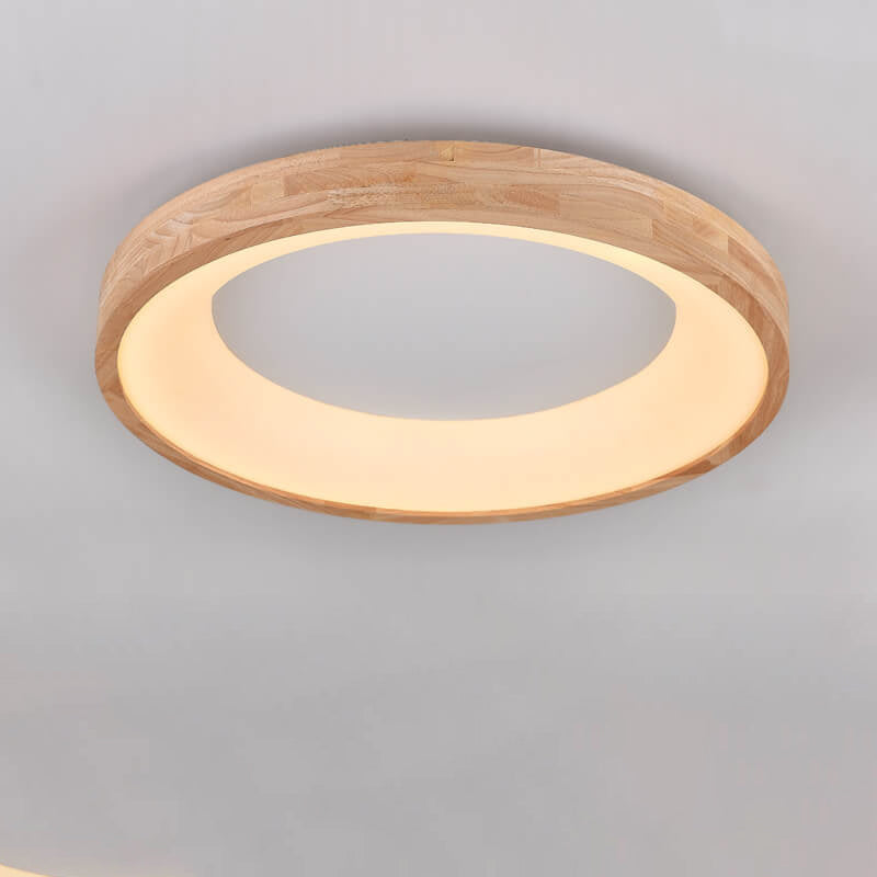 Nordic Minimalist Wood Round LED Flush Mount Light