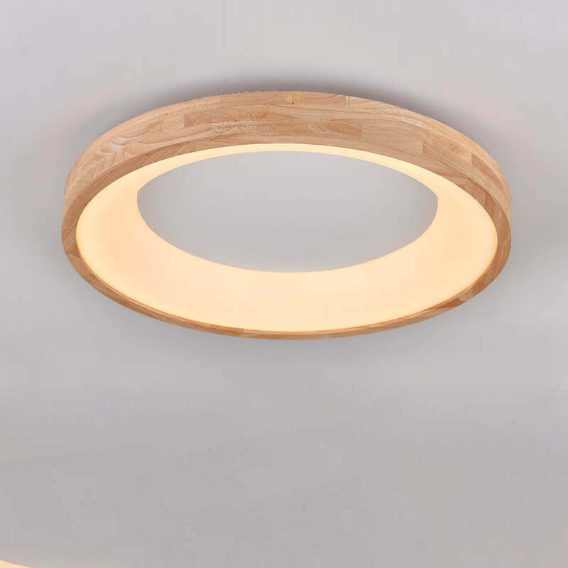 Nordic Minimalist Wood Round LED Flush Mount Light