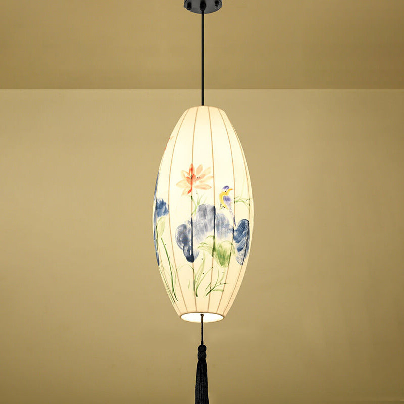 Oriental Handmade Oval Lantern Fabric Pendant