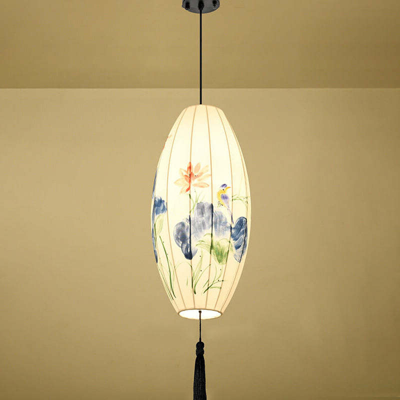 Oriental Handmade Oval Lantern Fabric Pendant