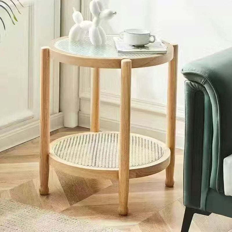 Minimalist Solid Wood Glass Rattan Coffee Table