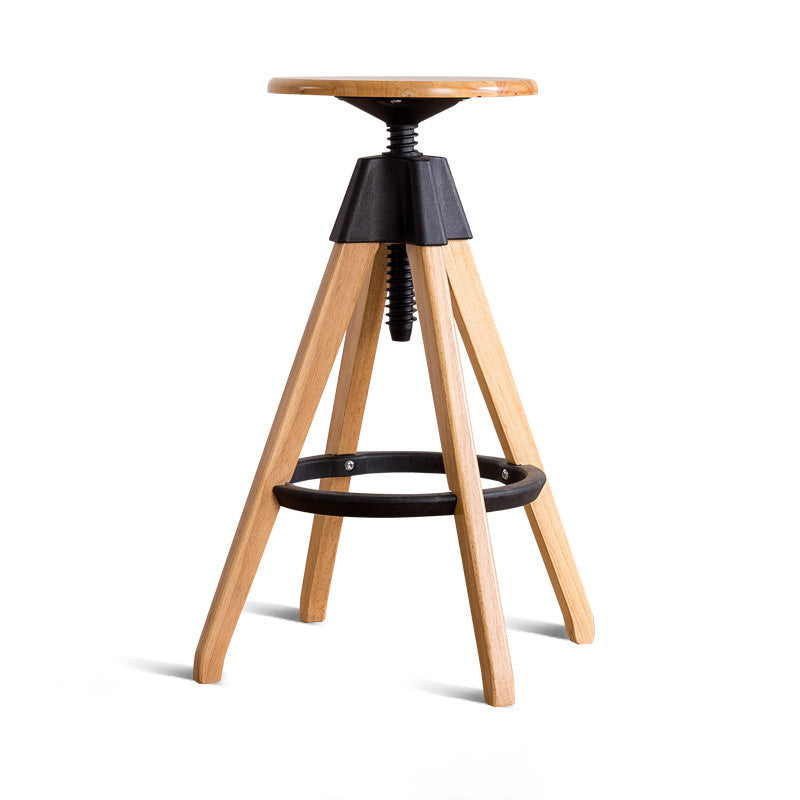Vintage Solid Wood Nylon Adjustable Swivel Counter Stool