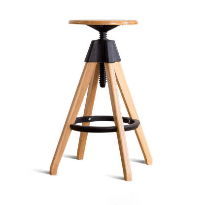 Vintage Solid Wood Nylon Adjustable Swivel Counter Stool