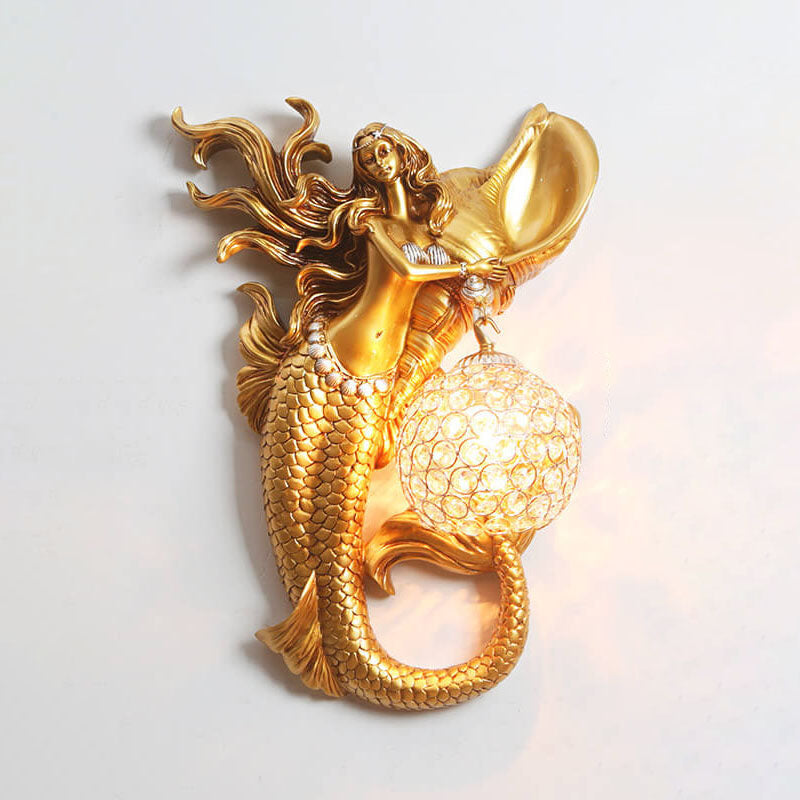 Modern Resin Mermaid Crystal Wall Sconce