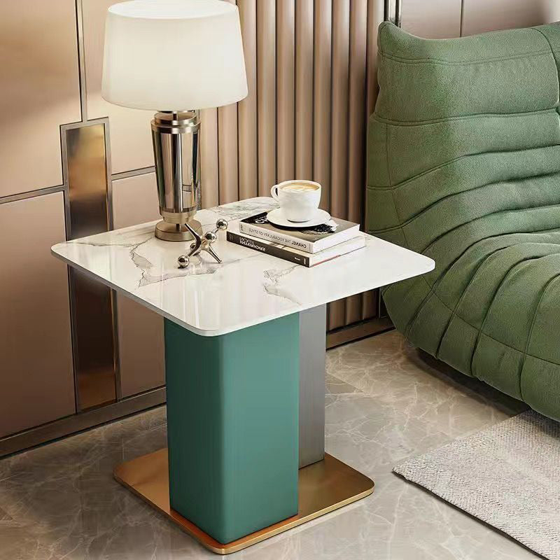 Scandinavian Slate Leather Wood Steel End Table