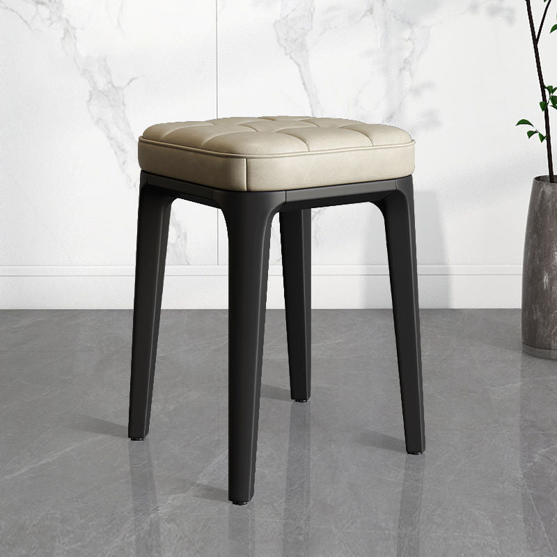 Contemporary Plaid Microfiber Leather Square Vanity Stool