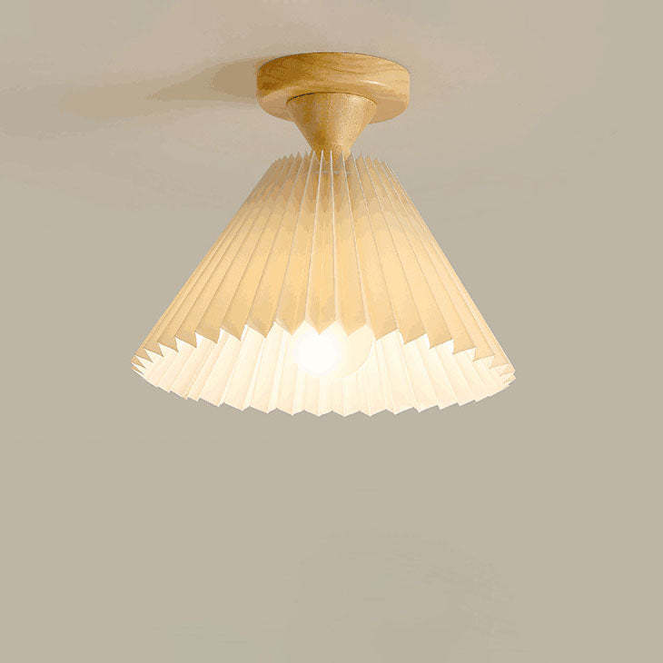 Japanese Log Pleated Umbrella Cone Ceiling Light
