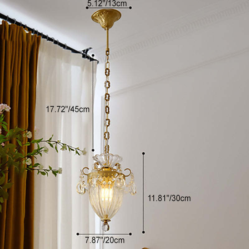 French Lantern Carved Copper Crystal Pendant Light